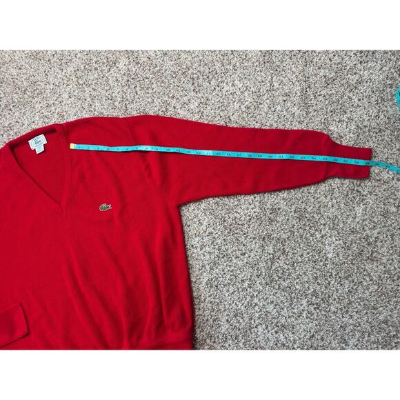 Vintage 70s - 80's IZOD Lacoste Men's Sweater, size Large, Bright Red, V Neck - Picture 5 of 9